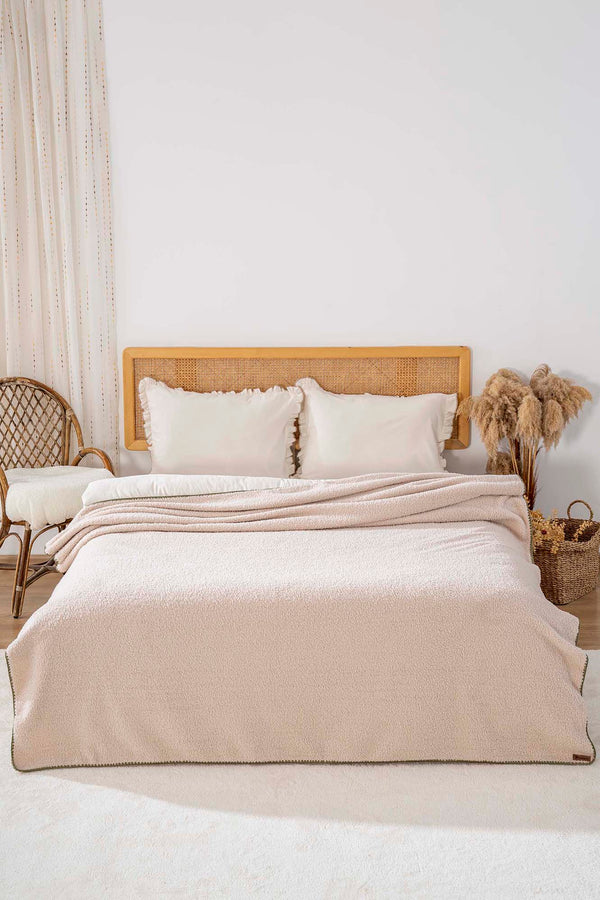Beige Valencia Sherpa Double Plush Blanket