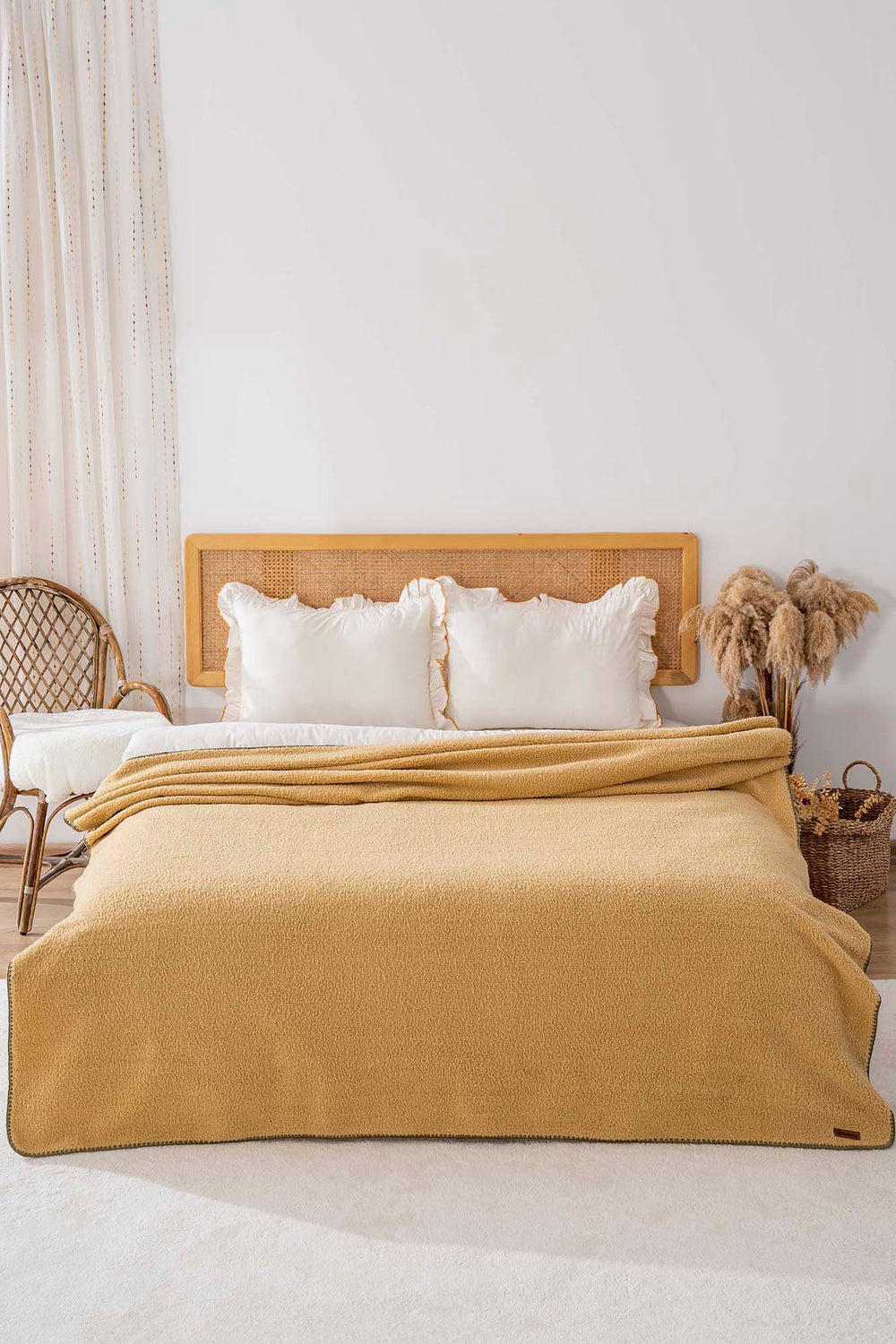 Mustard Valencia Sherpa Double Plush Blanket