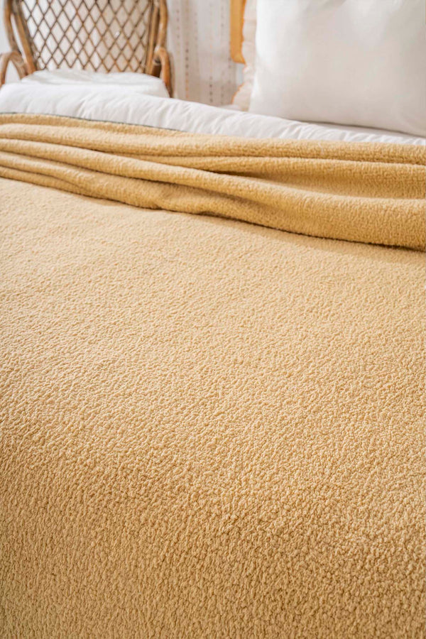 Mustard Valencia Sherpa Double Plush Blanket
