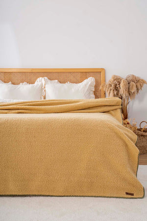 Mustard Valencia Sherpa Double Plush Blanket