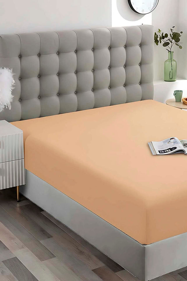 Light Orange Double Fitted Cotton Sheet 160 x 200 cm