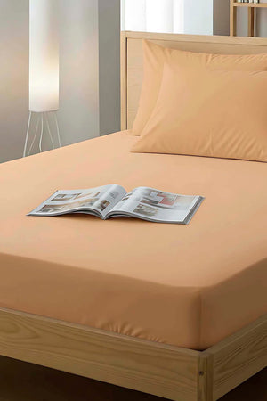 Light Orange Double Fitted Cotton Sheet 160 x 200 cm