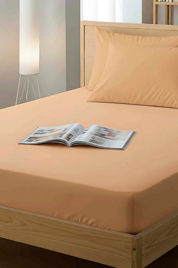 Light Orange Double Fitted Cotton Sheet 160 x 200 cm