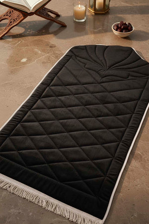 Black Quilted Padded Luxury Prayer Mat 65 × 115 cm