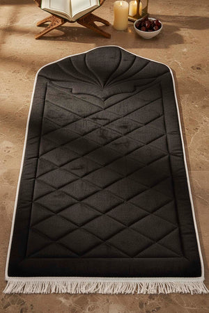 Black Quilted Padded Luxury Prayer Mat 65 × 115 cm