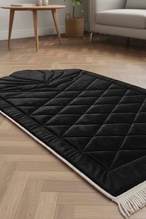 Black Quilted Padded Luxury Prayer Mat 65 × 115 cm