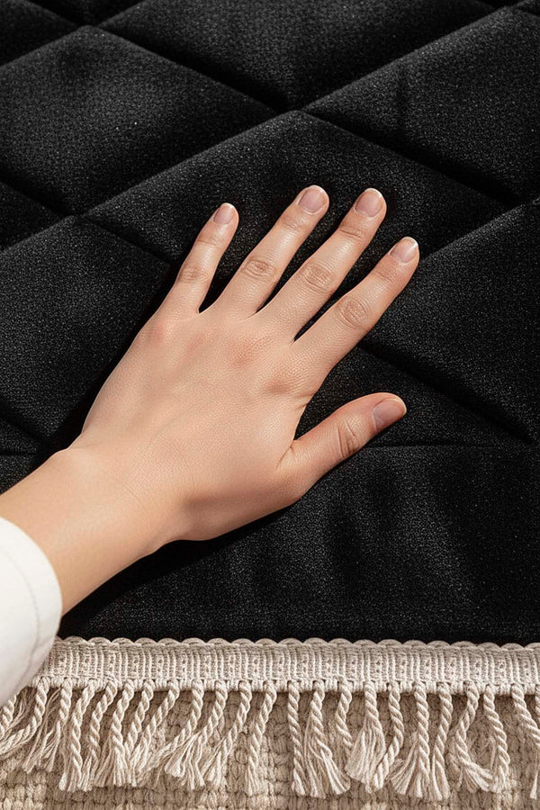Black Quilted Padded Luxury Prayer Mat 65 × 115 cm
