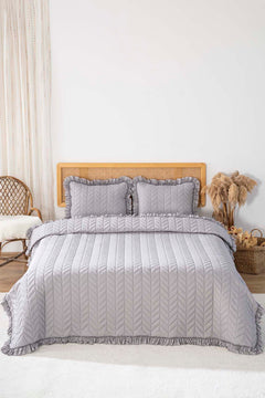 Miranda Ruffled 3-Piece Bedspread Set – Multi-Use Frilled Coverlet & Shams, Double Size, 215x225 cm