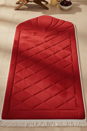 Red Quilted Padded Luxury Prayer Mat 65 × 115 cm
