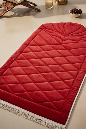 Red Quilted Padded Luxury Prayer Mat 65 × 115 cm