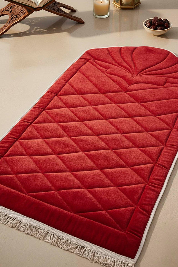 Red Quilted Padded Luxury Prayer Mat 65 × 115 cm