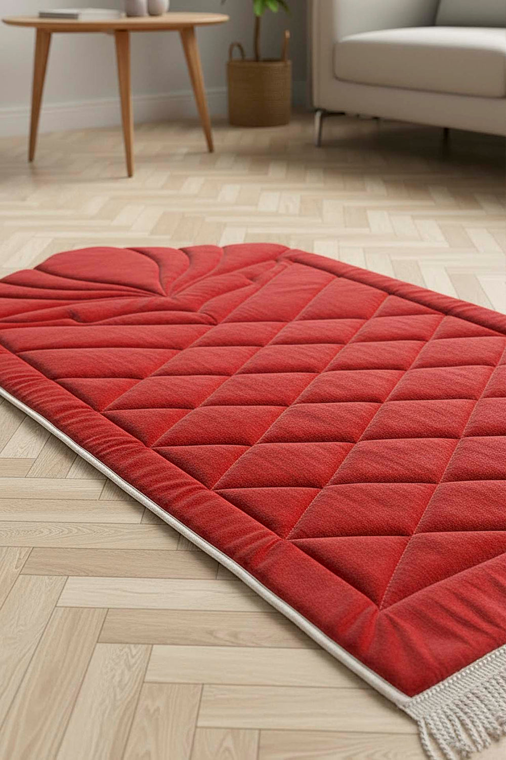 Red Quilted Padded Luxury Prayer Mat 65 × 115 cm