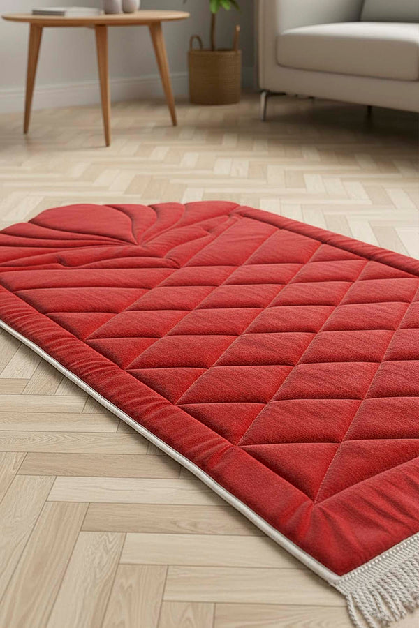 Red Quilted Padded Luxury Prayer Mat 65 × 115 cm