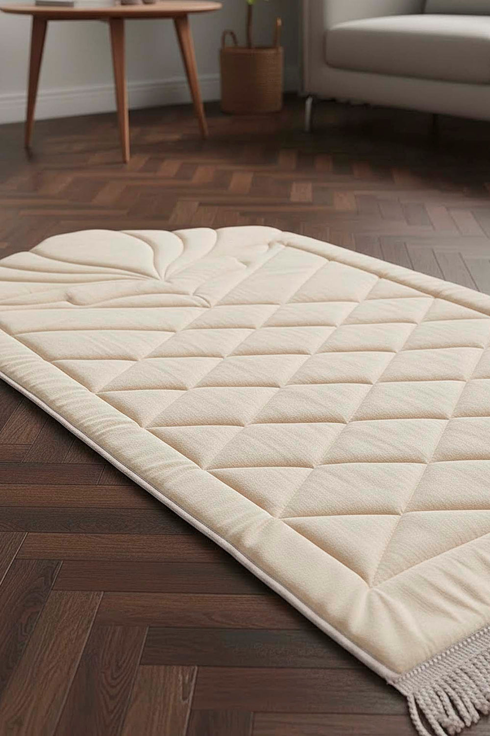 Cream Quilted Padded Luxury Prayer Mat 65 × 115 cm
