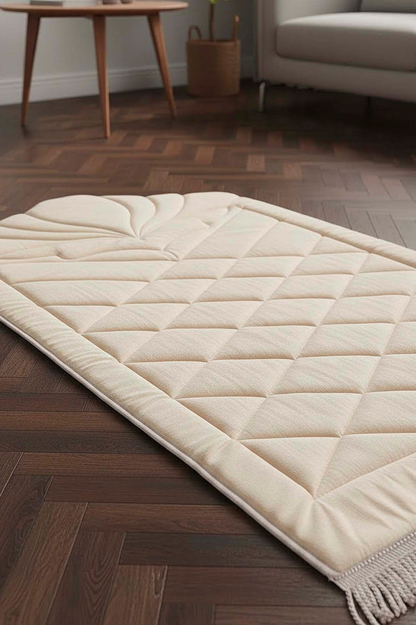 Cream Quilted Padded Luxury Prayer Mat 65 × 115 cm