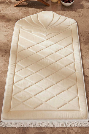 Cream Quilted Padded Luxury Prayer Mat 65 × 115 cm