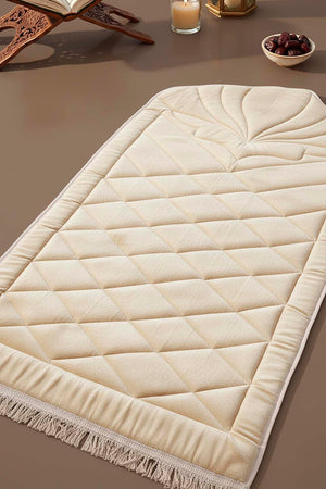 Cream Quilted Padded Luxury Prayer Mat 65 × 115 cm