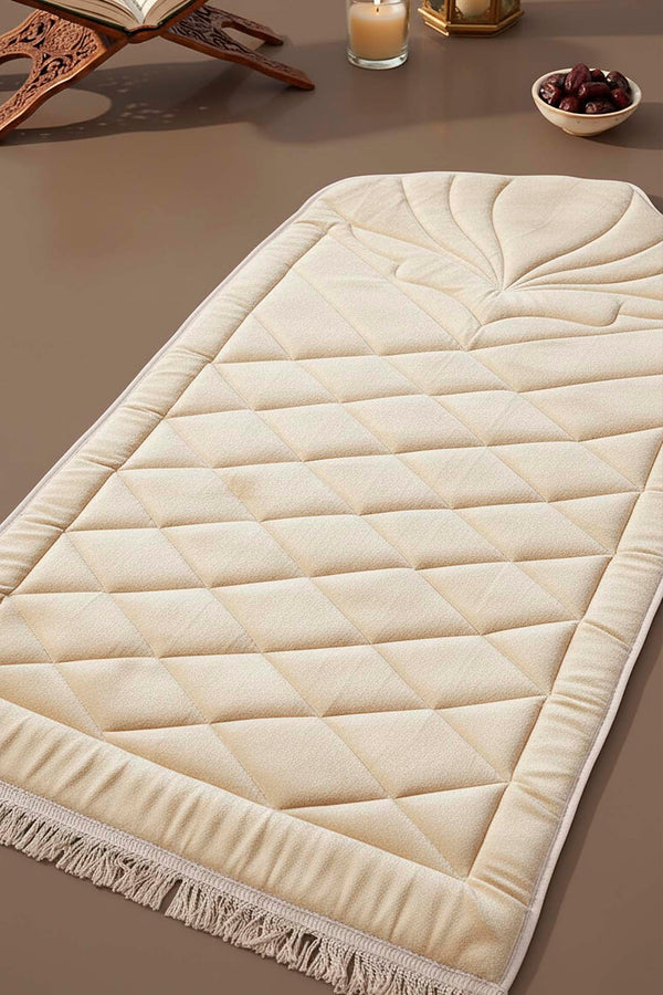 Cream Quilted Padded Luxury Prayer Mat 65 × 115 cm
