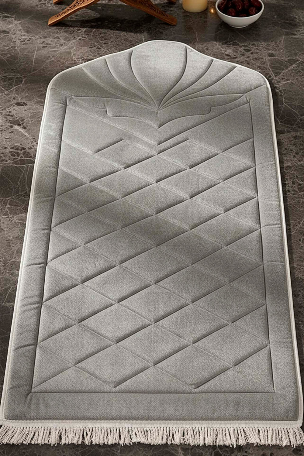 Gray Quilted Padded Luxury Prayer Mat – 65 x 115 cm