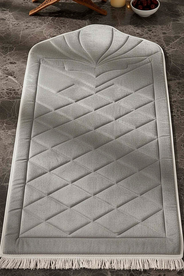 Gray Quilted Padded Luxury Prayer Mat – 65 x 115 cm