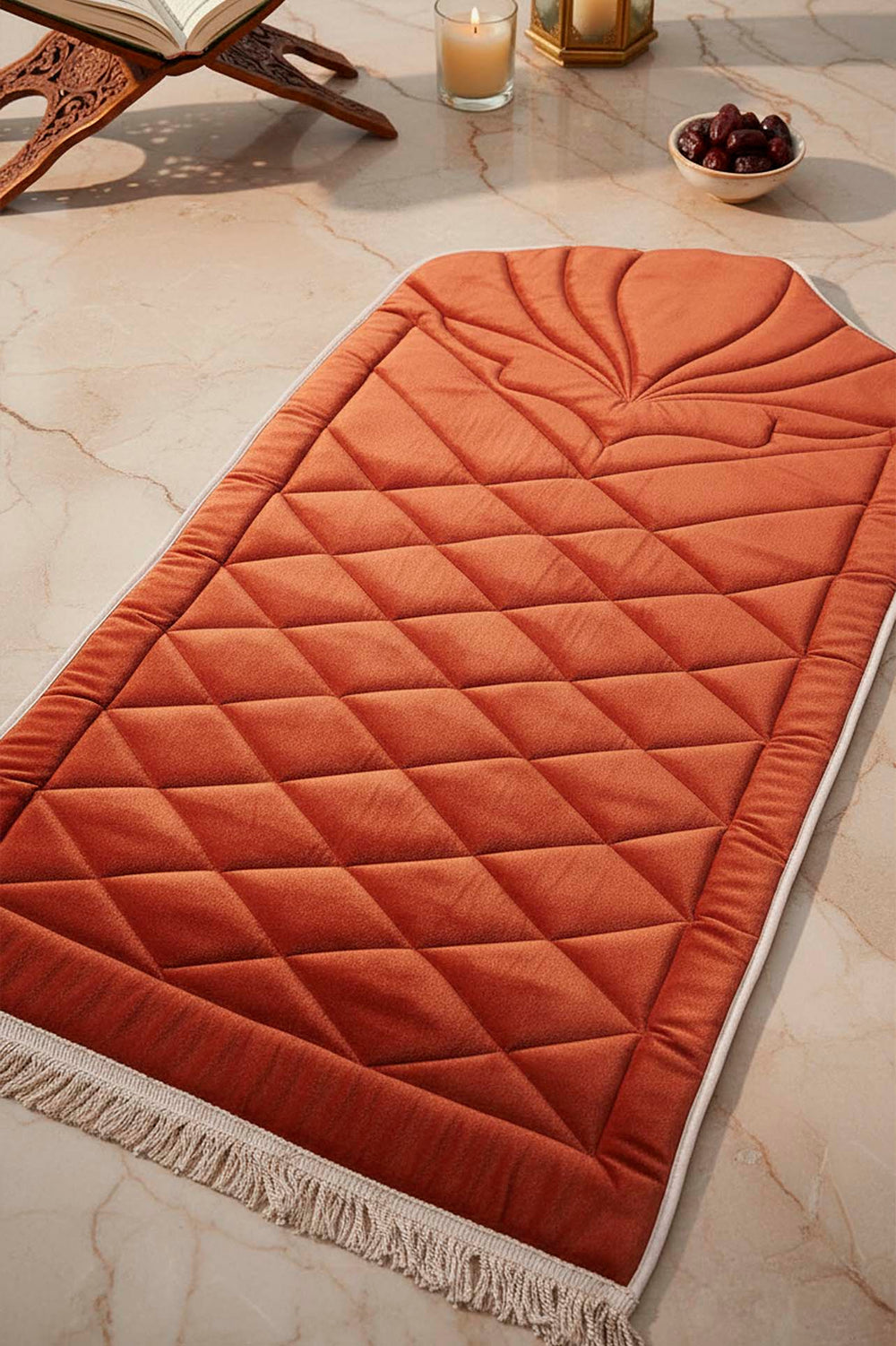 Tile Red Quilted Padded Luxury Prayer Mat 65 × 115 cm
