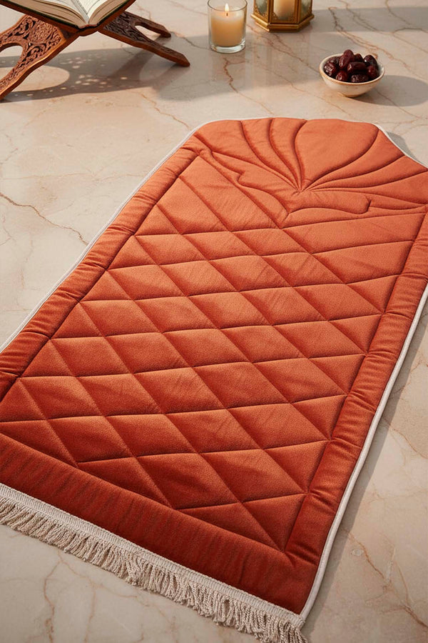 Tile Red Quilted Padded Luxury Prayer Mat 65 × 115 cm
