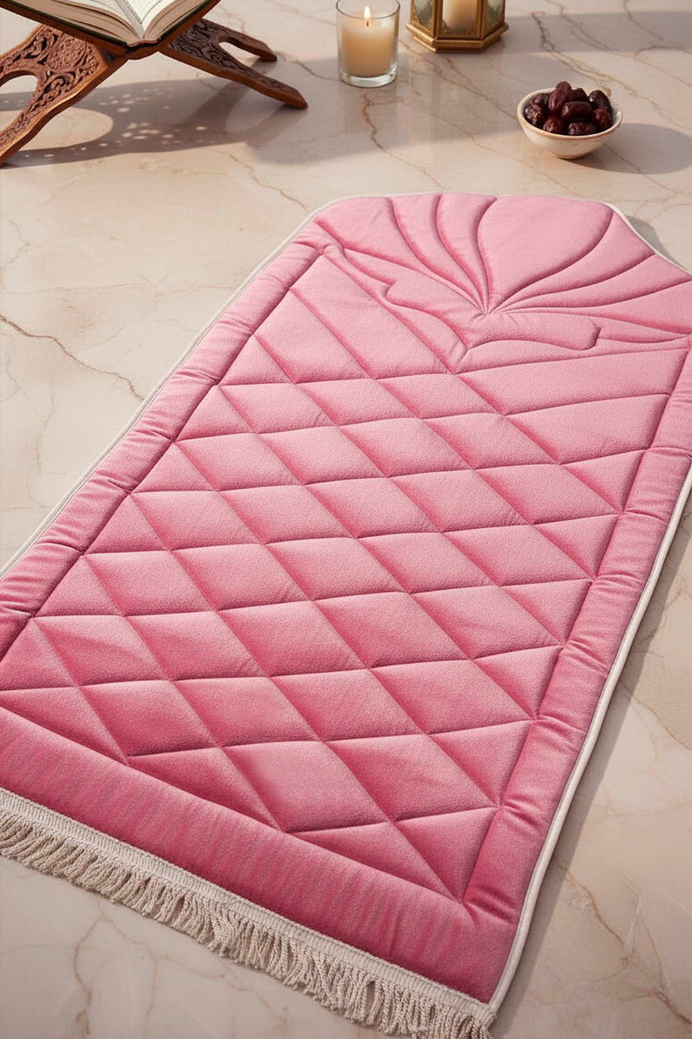 Dark Pink Quilted Padded Luxury Prayer Mat 65 × 115 cm
