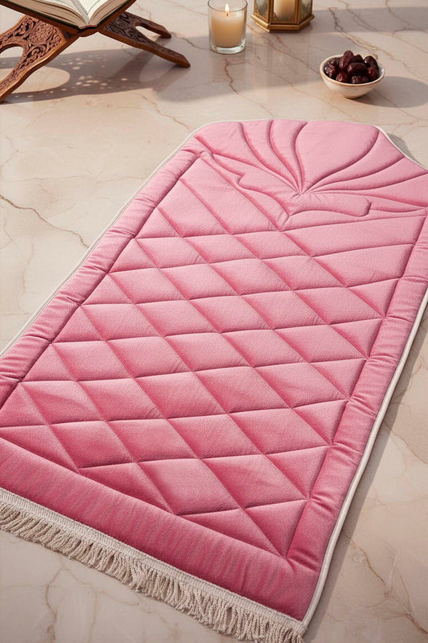 Dark Pink Quilted Padded Luxury Prayer Mat 65 × 115 cm