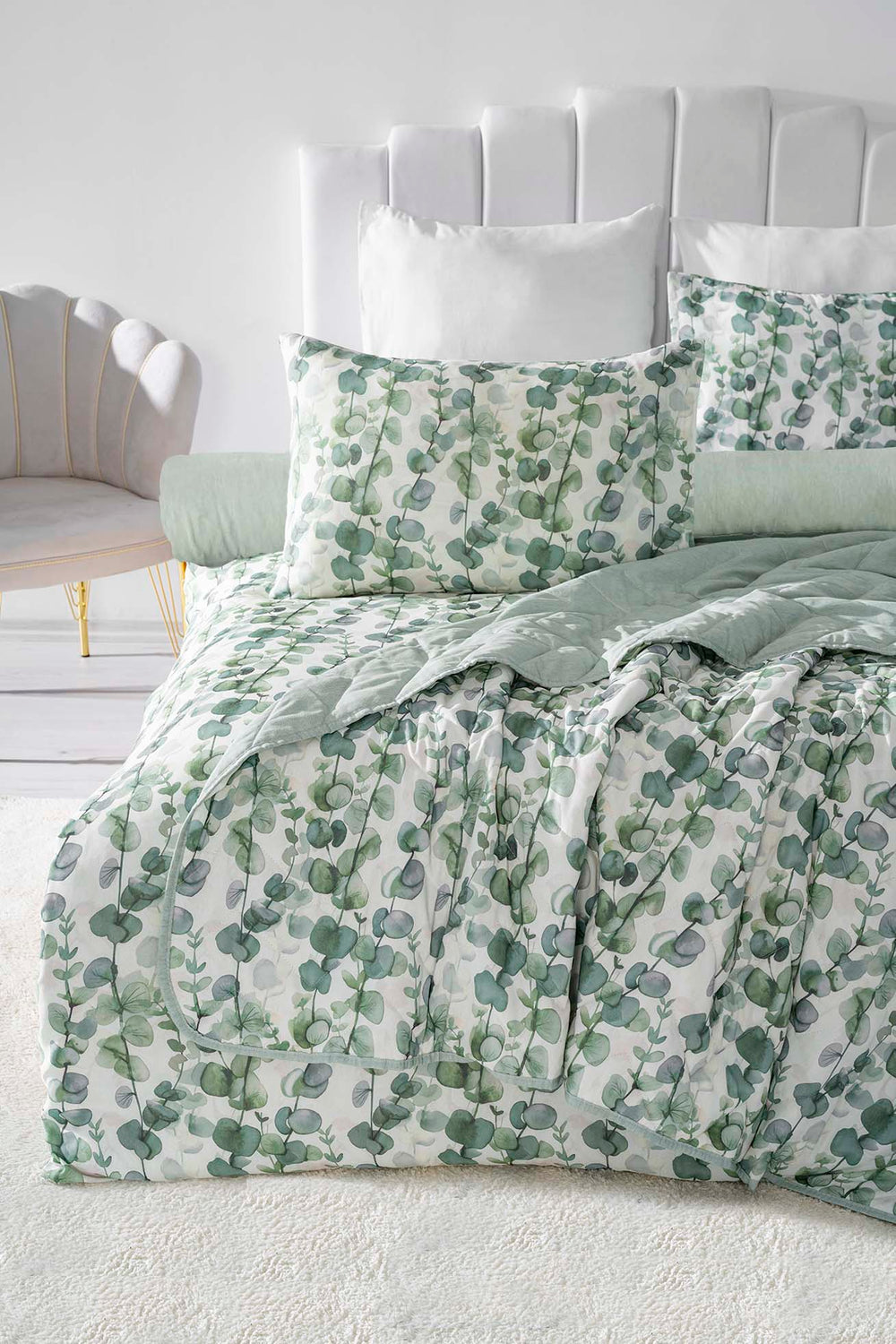 Eucalyptus Double 7-Piece Bridal/Quilt Set – Polycotton Duvet Cover, Bedspread & Sheet Set, King/Cal-King Size