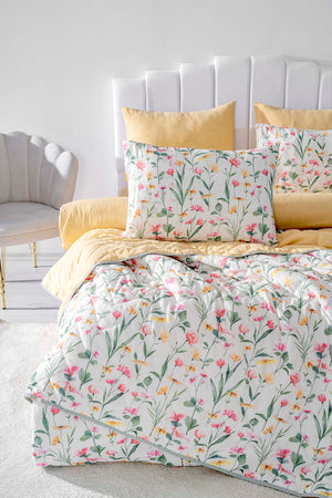 Botanical Double 7-Piece Bridal/Quilt Set – Polycotton Duvet Cover, Bedspread & Sheet Set, King/Cal-King Size