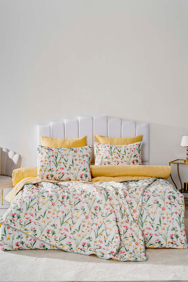 Botanical Double 7-Piece Bridal/Quilt Set – Polycotton Duvet Cover, Bedspread & Sheet Set, King/Cal-King Size