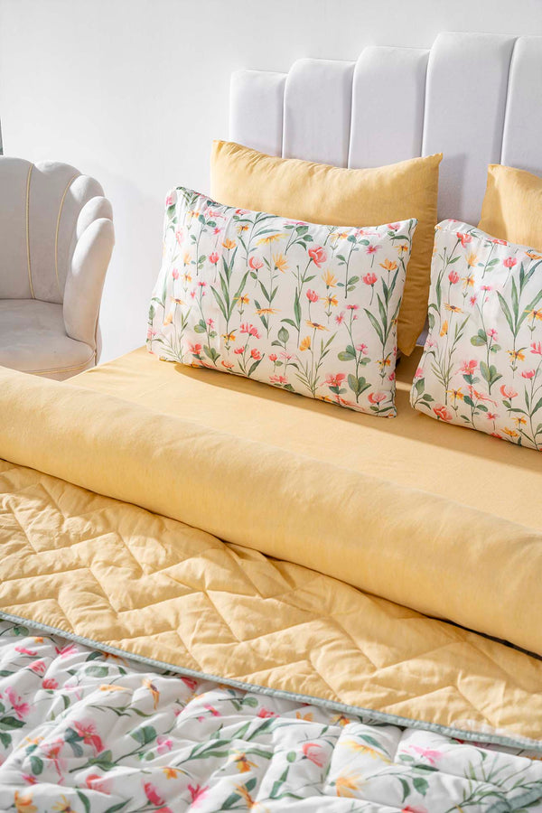 Botanical Double 7-Piece Bridal/Quilt Set – Polycotton Duvet Cover, Bedspread & Sheet Set, King/Cal-King Size