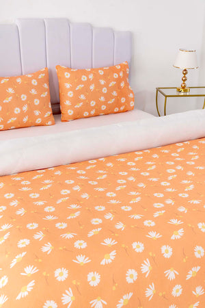 Orange Daisy Double Bedding Set Cotton