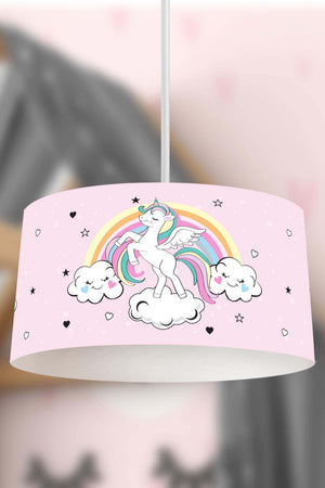 Magic Unicorn Themed Children's Room Pendant Lamp - 30cm Decorative Hanging Light with Adjustable Cable - Non-Toxic Water-Based Print