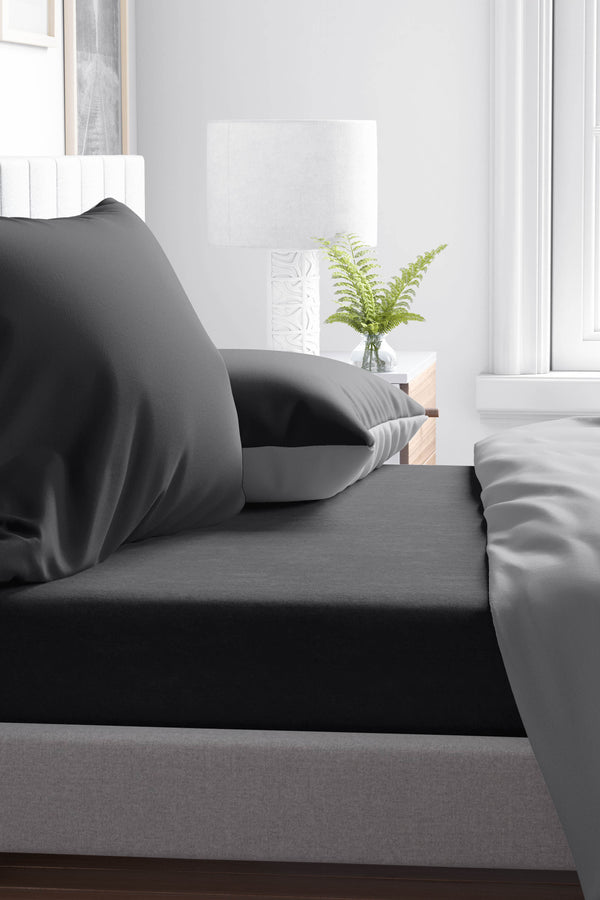 Black Double Fitted Sheet 160x200 cm