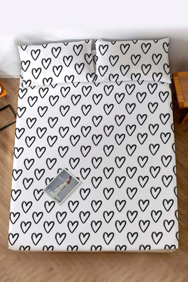 Black Heart Double Cotton Bed Sheet