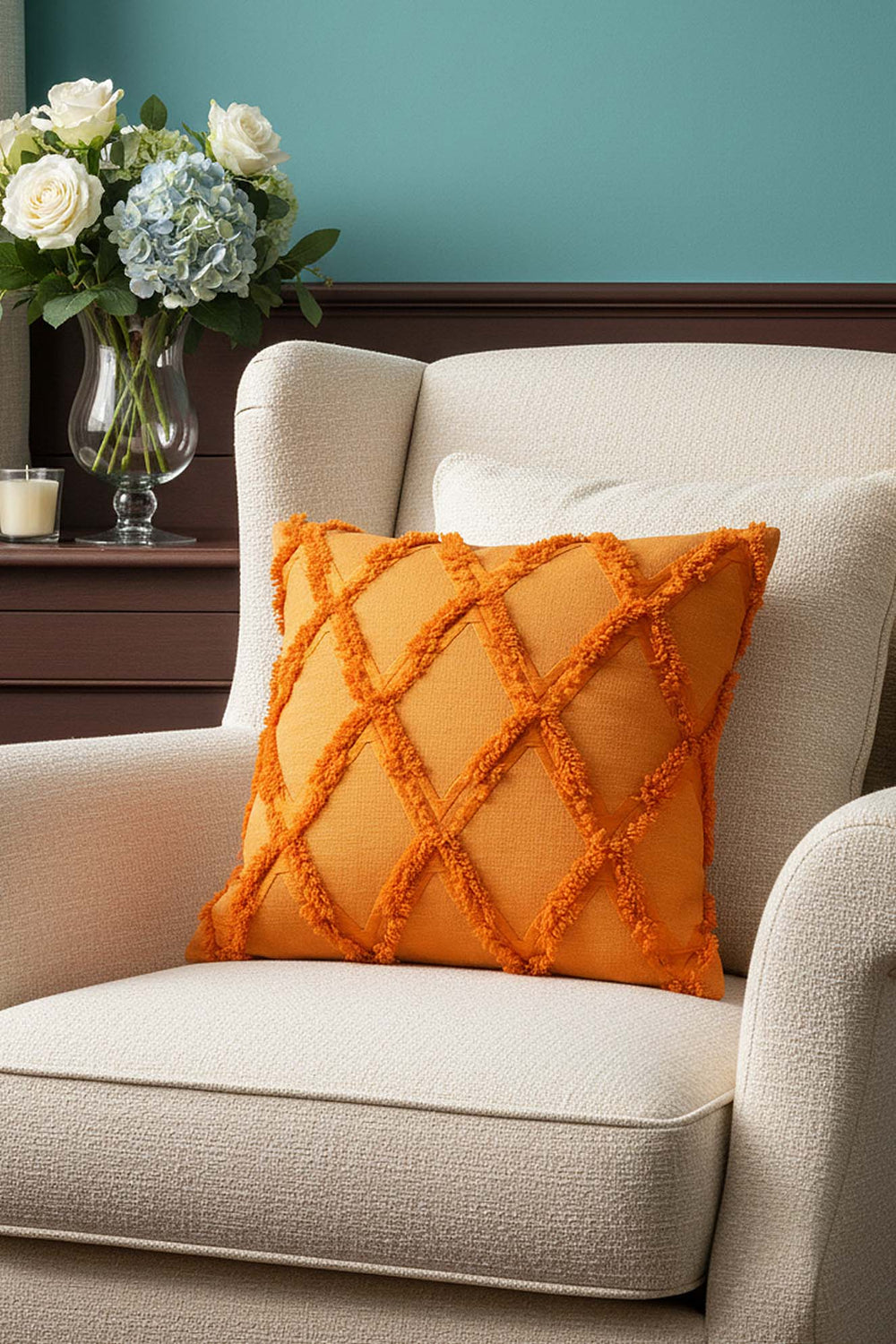 Orange Geometric Punch Decorative Cushion Cover