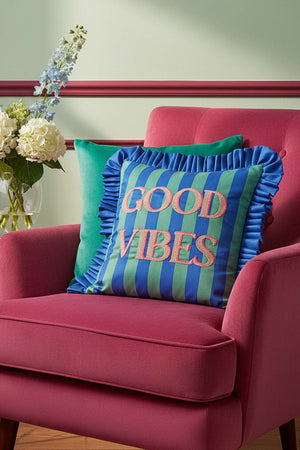 Good Vibes Ruffled Decorative Cushion Cover