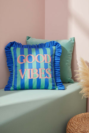 Good Vibes Ruffled Decorative Cushion Cover