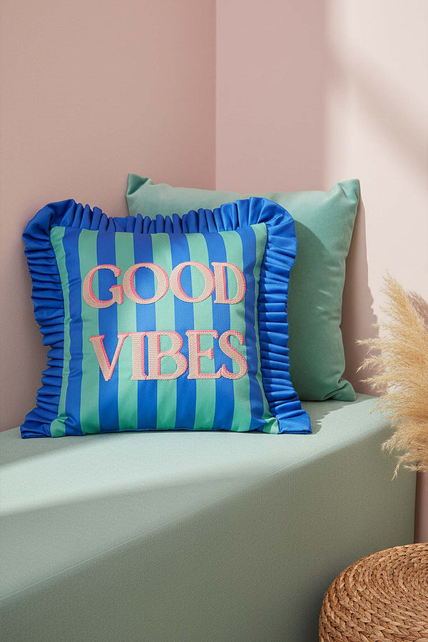 Good Vibes Ruffled Decorative Cushion Cover