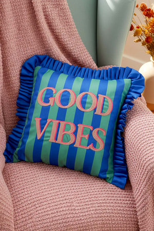 Good Vibes Ruffled Decorative Cushion Cover