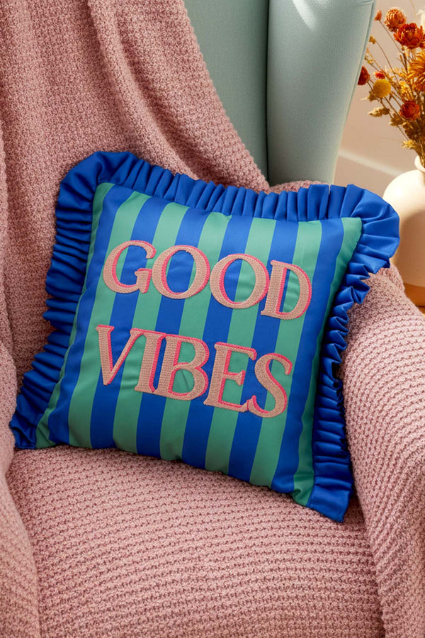 Good Vibes Ruffled Decorative Cushion Cover