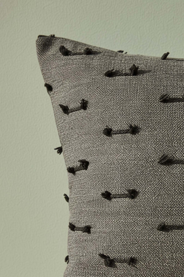 Anthracite Striped Embroidered Decorative Cushion Cover