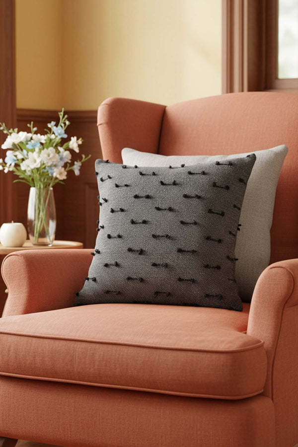Anthracite Striped Embroidered Decorative Cushion Cover