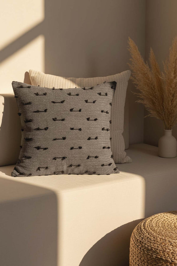 Anthracite Striped Embroidered Decorative Cushion Cover