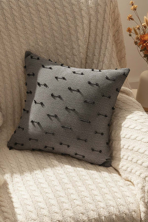 Anthracite Striped Embroidered Decorative Cushion Cover
