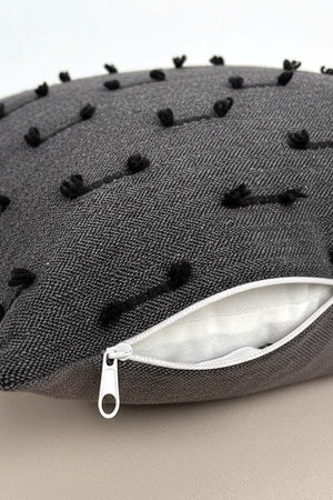 Anthracite Striped Embroidered Decorative Cushion Cover