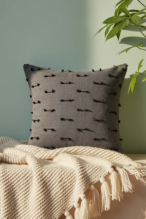 Anthracite Striped Embroidered Decorative Cushion Cover