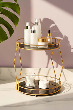 Gold Two-Tier Perfume, Jewelry, and Cosmetic Organizer