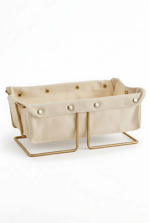 Gold Rectangular Bread Basket with Removable Beige Canvas Fabric